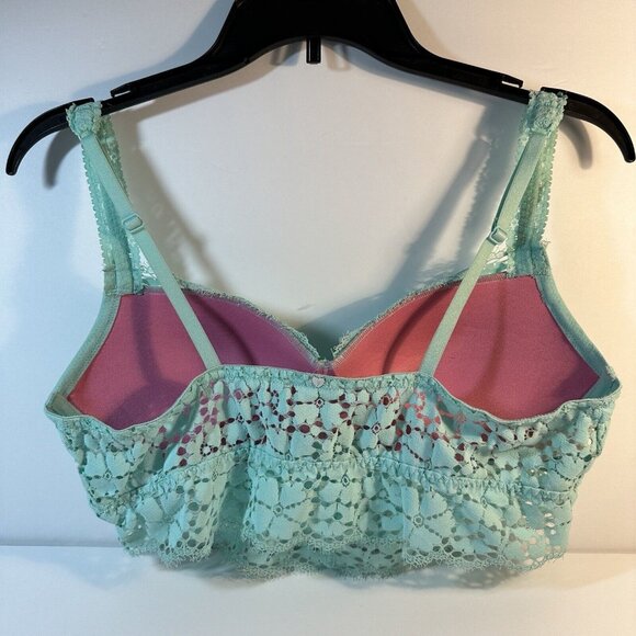 PINK Victoria's Secret Long Line Lace Bra Bralette Sleepwear SZ Large Turquoise - Picture 2 of 6